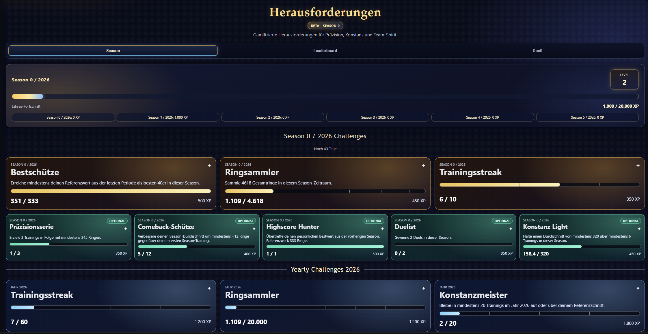 Herausforderungen mit Season-Challenges, Fortschrittsbalken und Belohnungen